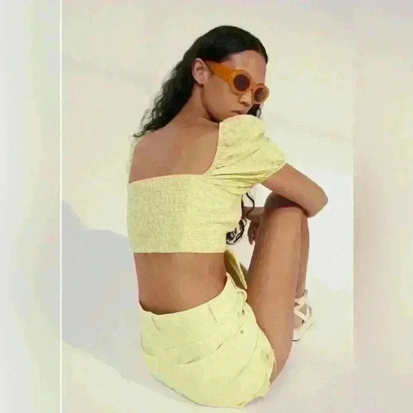 ZARA GINGHAM LIME GREEN CROP TOP size S - Picture 3 of 6